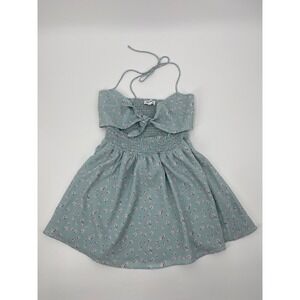 Superdown Floral Halter Mini Dress Womens S Green Smocked Tie Front Cottagecore
